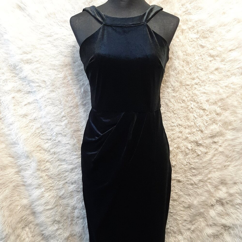 Grace Karen Women's Black Velvet Halter Neck Draped Sleeveless Bodycon S